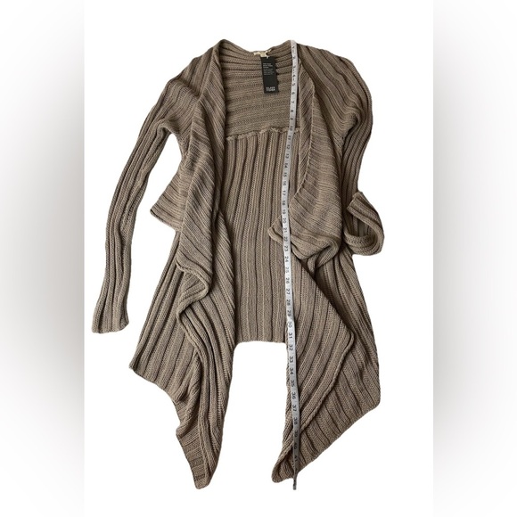 Eileen Fisher Angle Front Cardigan Tan Wheat Open Knit Size XL Neutral Lagenlook - Picture 2 of 6
